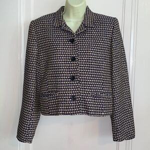 Soiree Petites black,‎ blue & white tweed short jacket